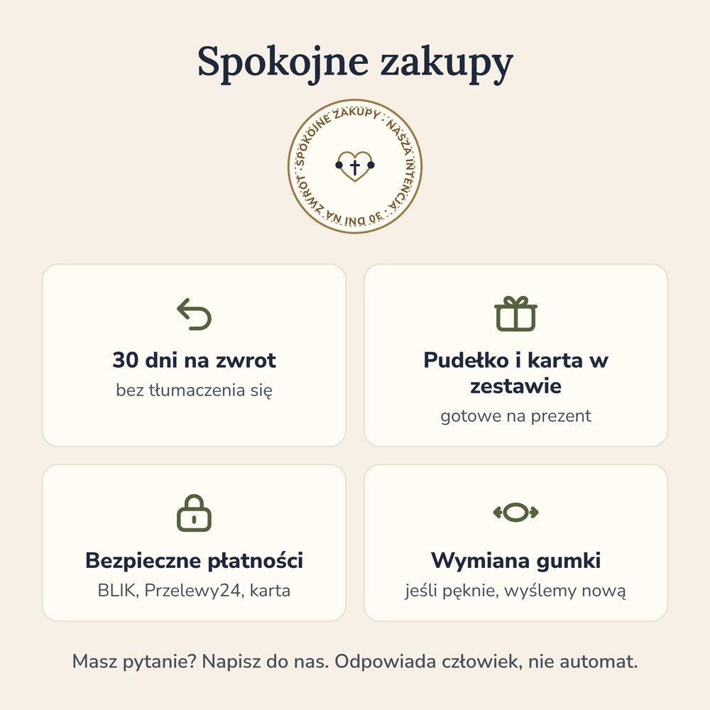 Spokojne zakupy: 30 dni na zwrot, pudełko i karta w zestawie, bezpieczna płatność